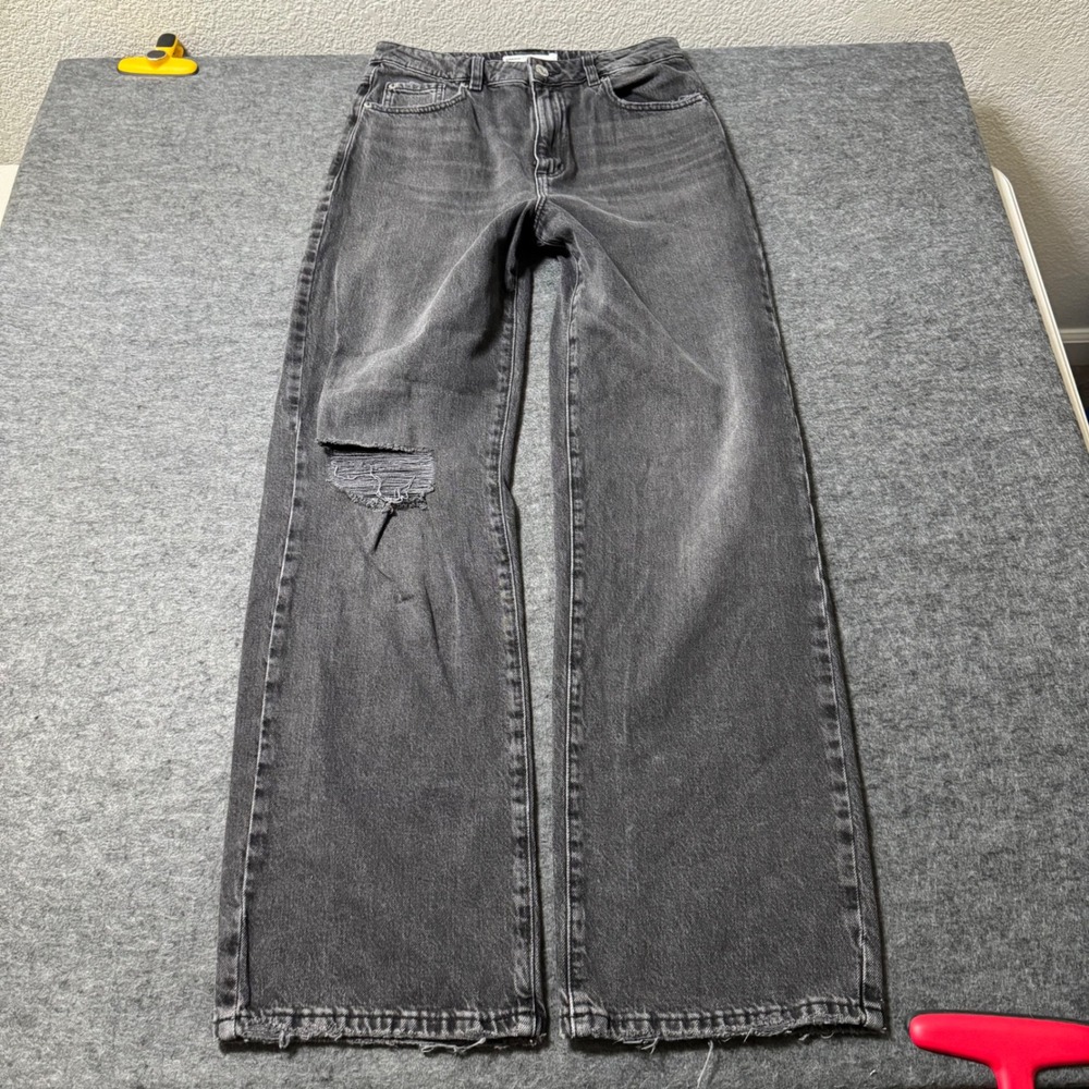 Garage Denim Womens 28 Wide Leg Jeans Washed Black Distressed Baggy High Rise